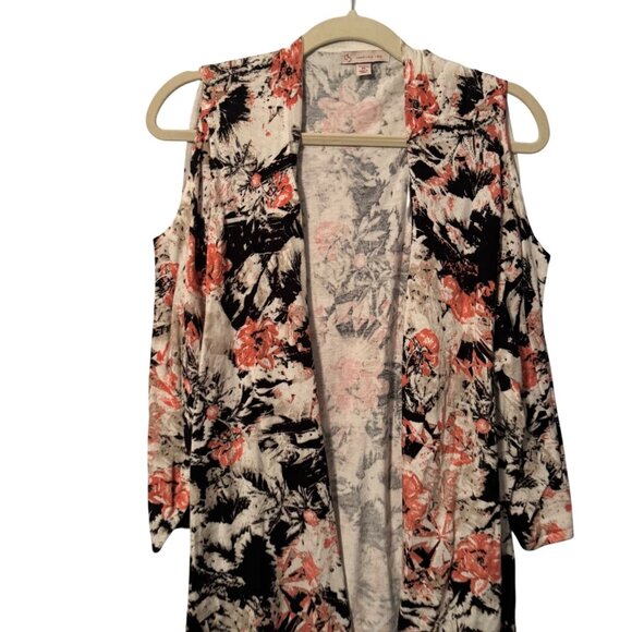 Dressbarn Cold Shoulder Floral Print Cardigan Sz 3X Lightweight Layering Piece - Picture 6 of 12